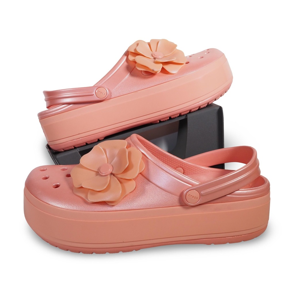 Crocs Classic Platform Clog Womens 11 M9 Coral Pink Shimmer Flower Shoes